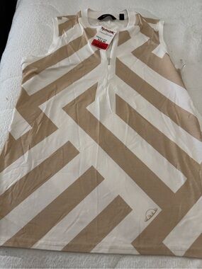 Sleeveless Geo-Stripe Tank Top - White & Beige